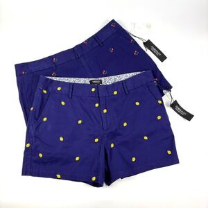 Lot of 2 NWT Jones & Co Embroidered Shorts Womens Sz 10 Navy Blue Lemons Cherrie